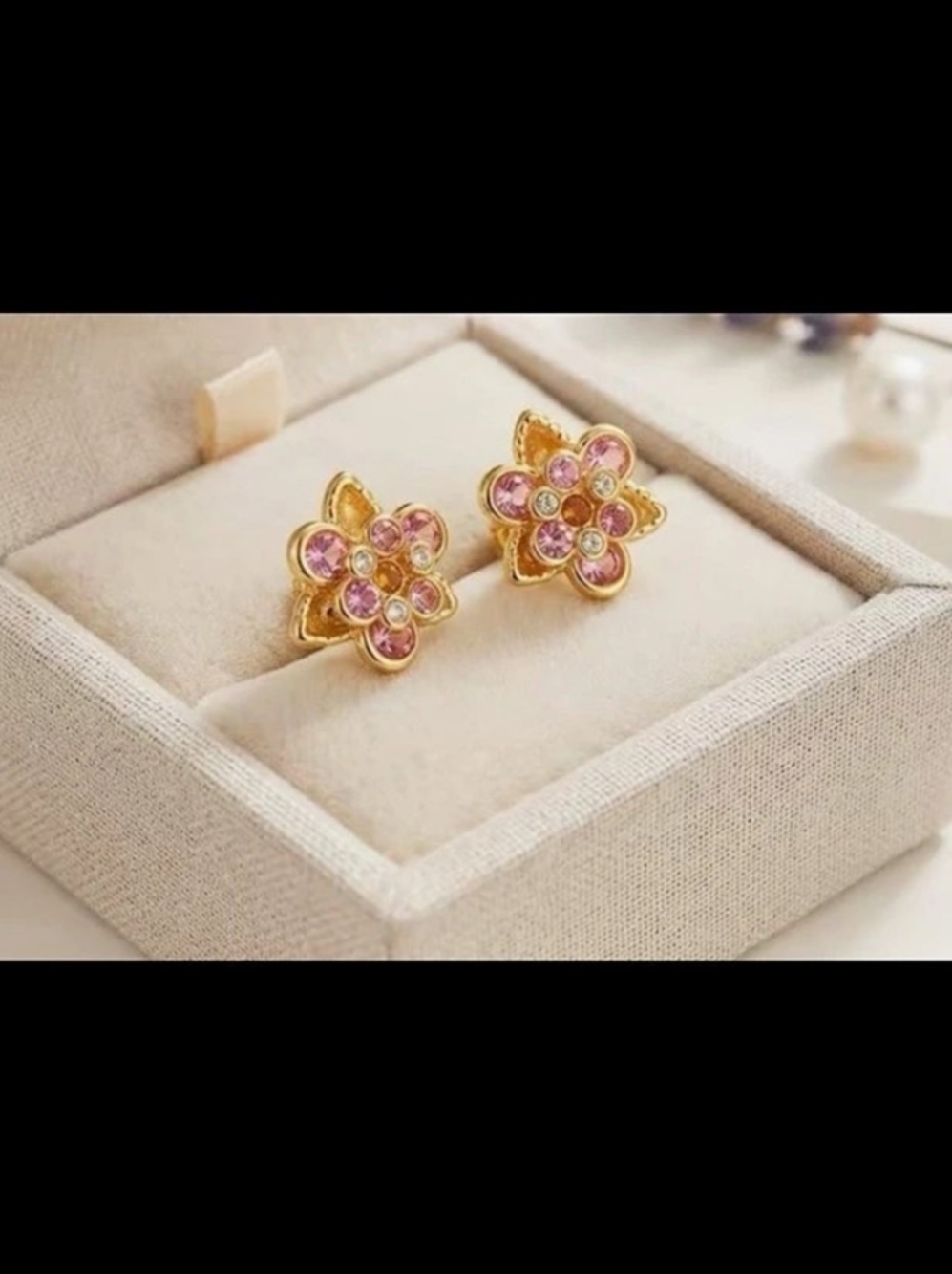3D gold plated pink and peach swarovski elements studs #535